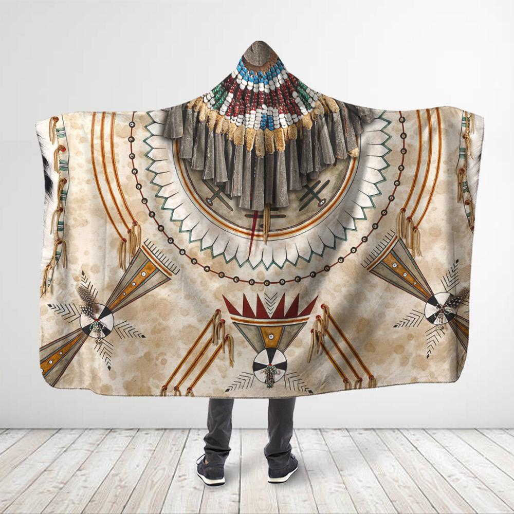 ViticStore™ Native American Style 3D All Over Printed Ancient Symbols – Light Blonde Hooded Blanket