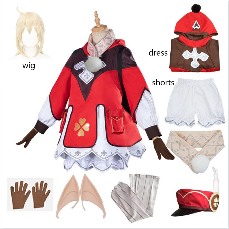 Adult child Genshin Impact Cosplay Klee Dress Backpack Cosplay Costume Uniform Game Suit Halloween Party Outfit for Women Girl alx