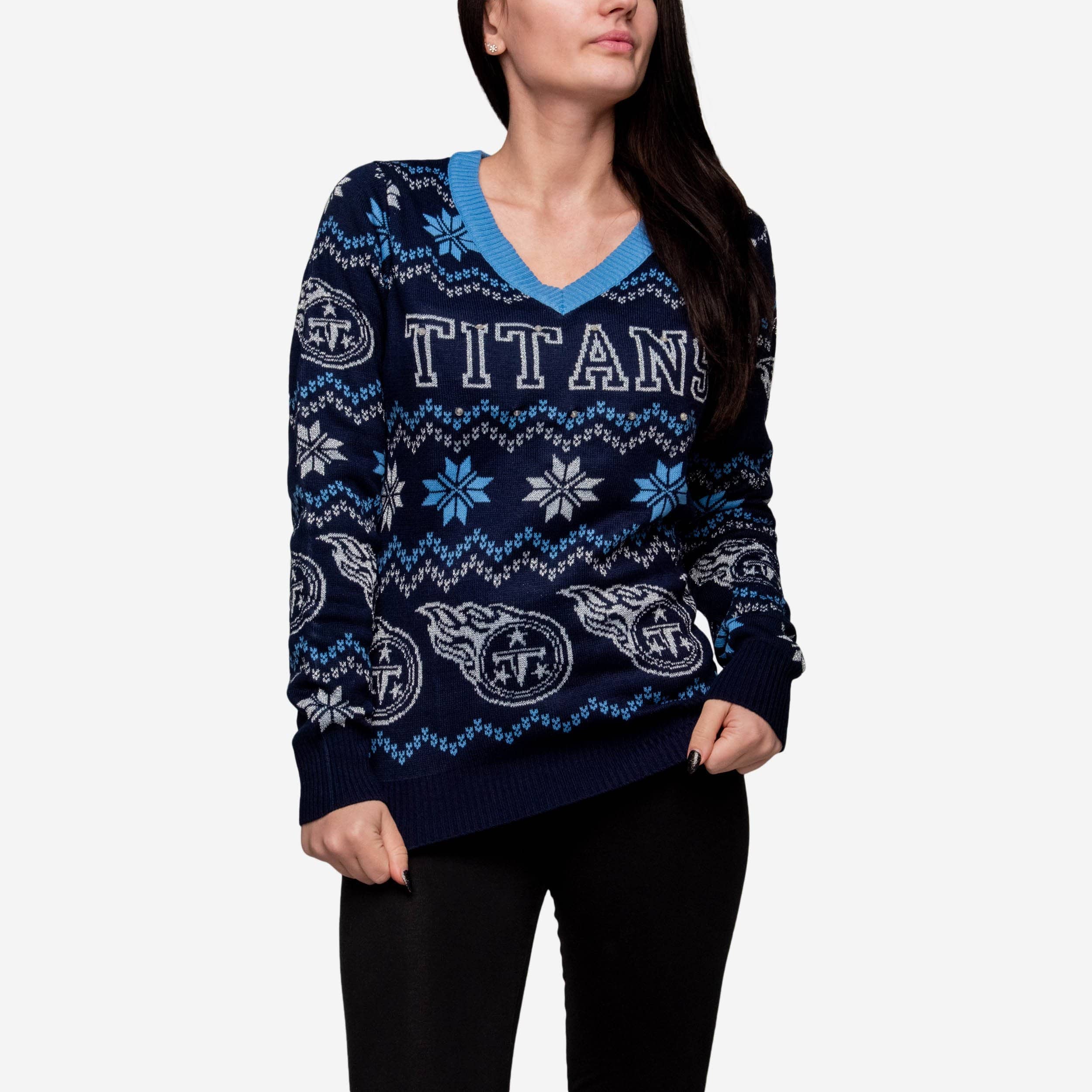 Tennessee Titans Womens Light Up V-Neck Bluetooth Sweater