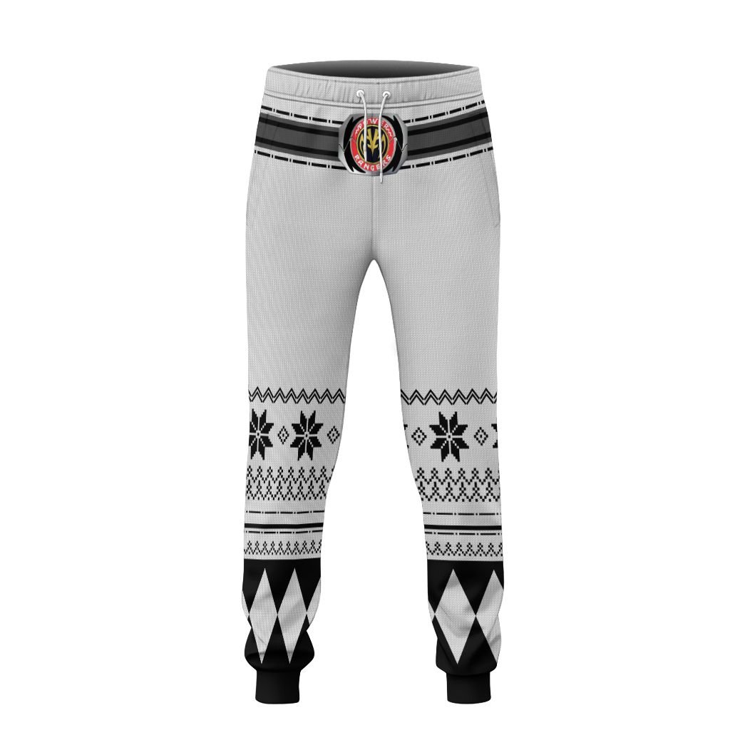 3D White Mighty Morphin Power Ranger Ugly Christmas Custom Sweatpants