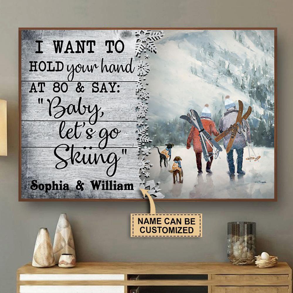 Aeticon Gifts Personalized Skiing Couple I Want To Hold Your Hand Canvas Mom Dad Gift Home Decor