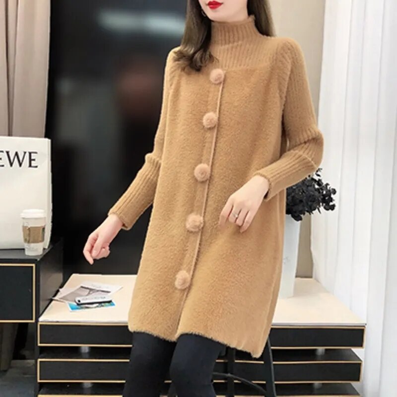 Autumn Winter Thicken Mink Velvet Sweater Coats Women Loose Elegant Imitation Mink Velvet Long Sleeve Tops Female Clothing alx