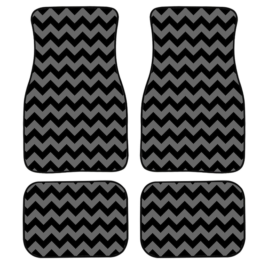 Grey And Black Chevron Pattern Print Front And Back Car Floor Mats, Front Car Mat