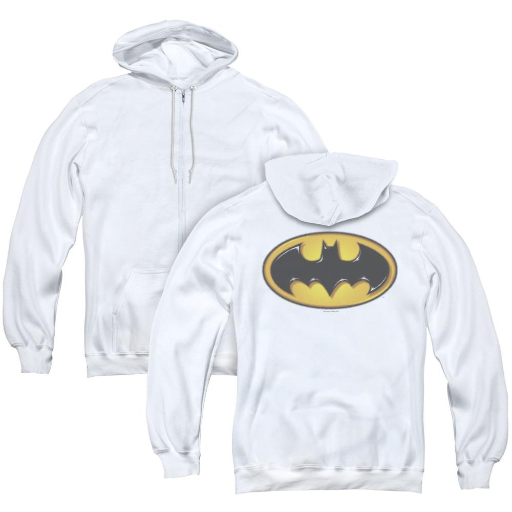 Batman Airbrush Bat Symbol Back Print Zipper Mens Hoodie White