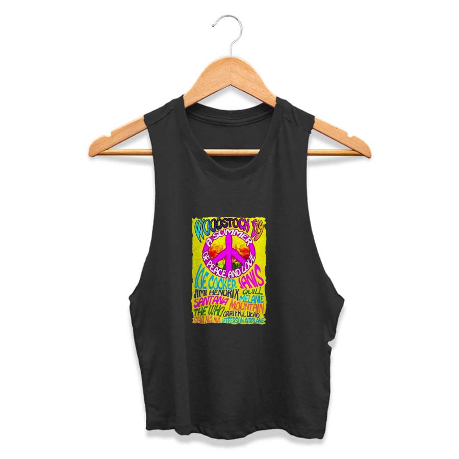 Woodstock Festival Hippie 60s 707 Retro Vintage Womans Crop Tanktop Tee