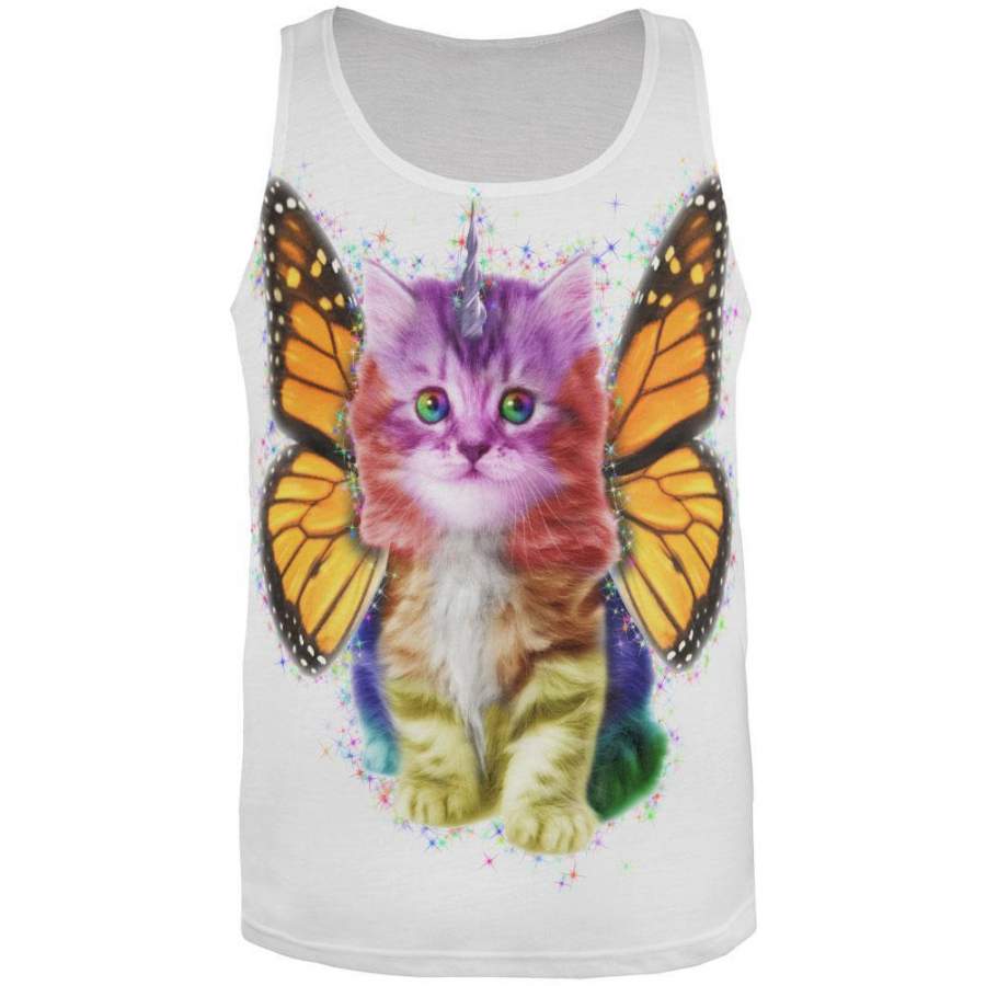 Rainbow Butterfly Unicorn Kitten All Over Adult Tank Top