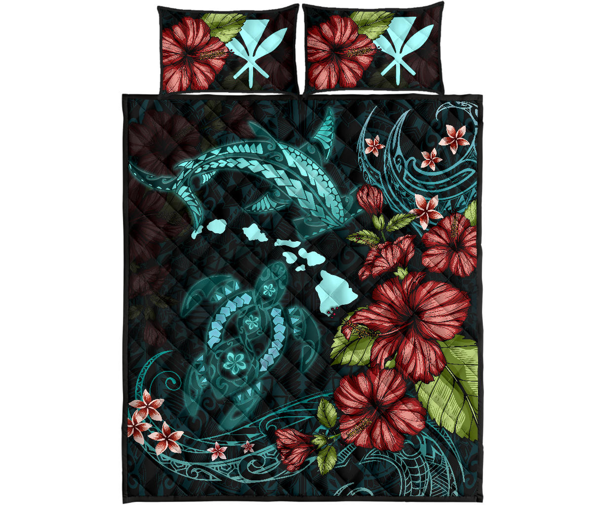 Alohawaii Home Set – Quilt Bed Set Kanaka Maoli (Hawaii) Shark And Turtle Polynesian Hibiscus Th5