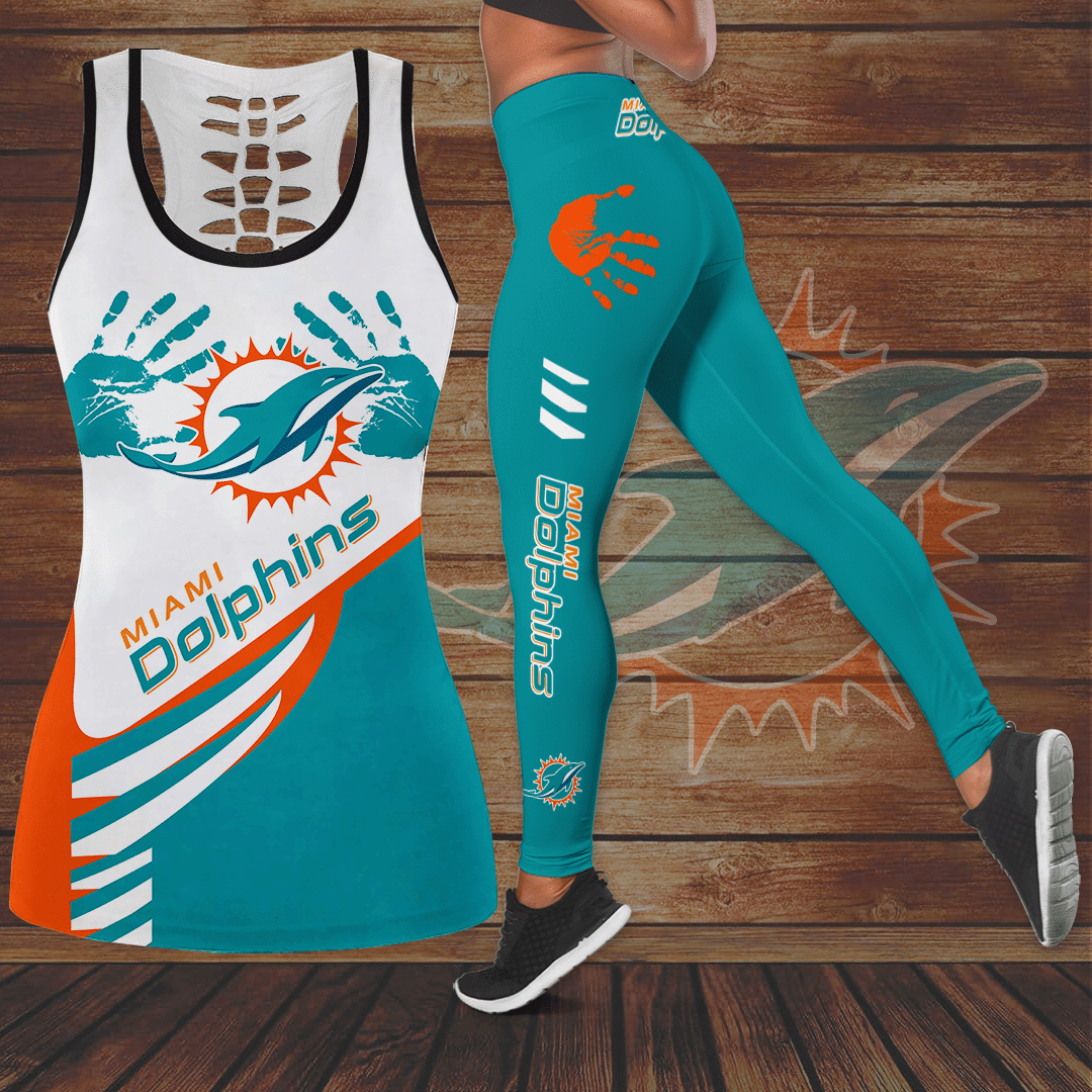 Miami Dolphins Handprint All Over Print 3D Hollow Tank Top & Leggings – White Turquoise-Tph