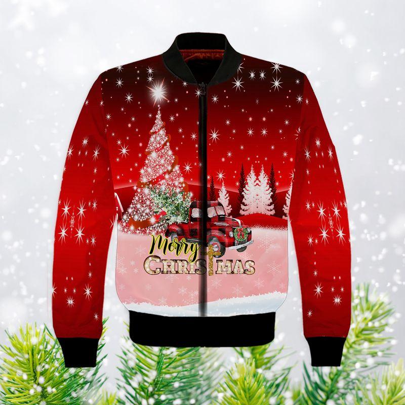 Red Shirt Decorated Merry Christmas Pattern 3D Bomber