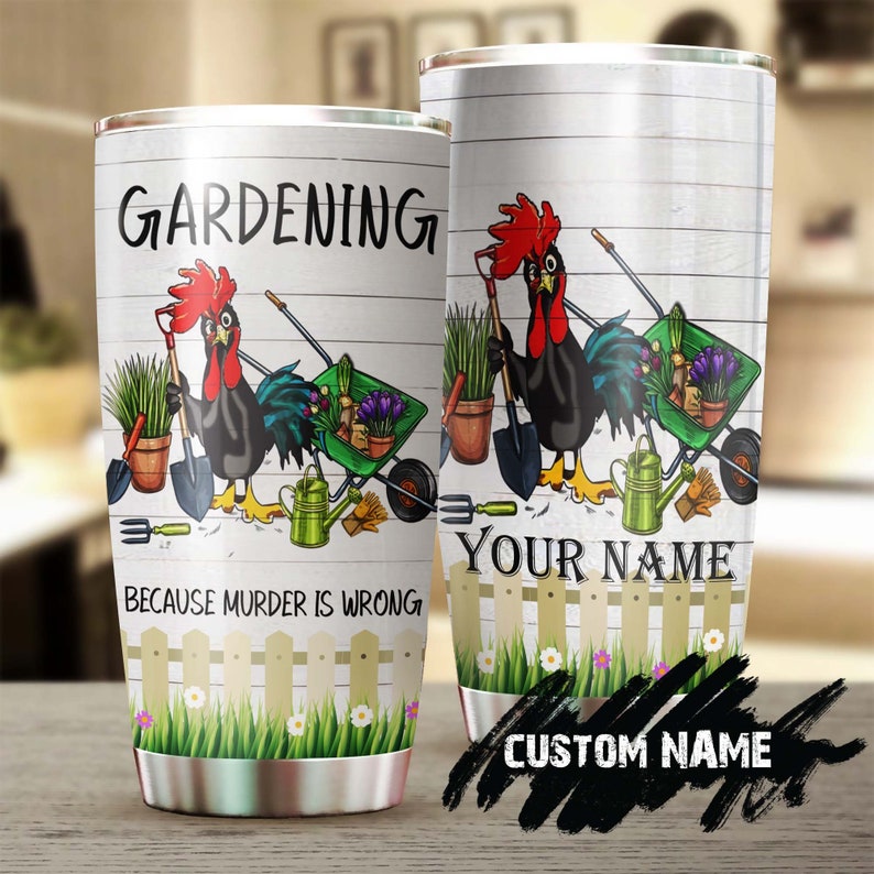 Gardening Chicken Personalized Steel Tumbler -Gardening Tumbler – Gardener Gift – Gift For Her – Gardenholic Tumbler – Garden Lover Gift