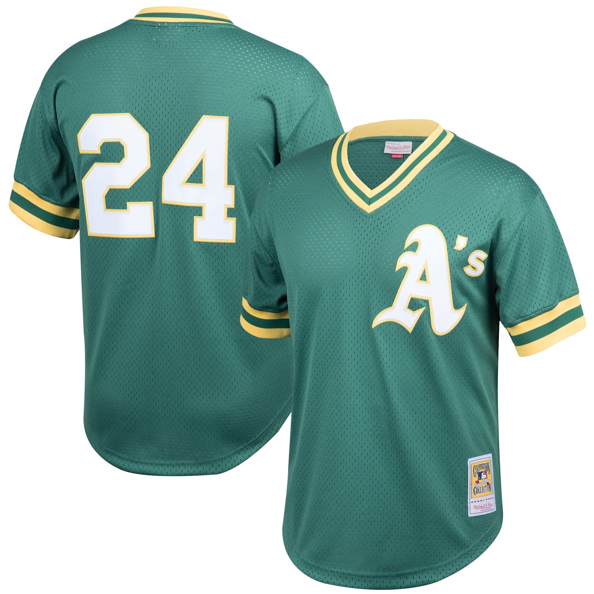 Rickey Henderson Oakland Athletics Mitchell & Ness Cooperstown Collection Big & Tall Mesh Batting Practice Jersey – Green