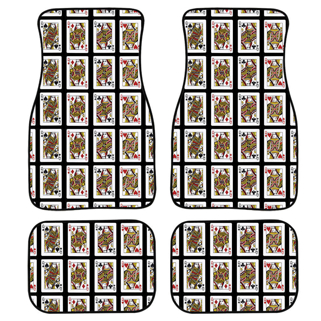 Four Queens Playing Cards Pattern Print Front And Back Car Floor Mats, Front Car Mat