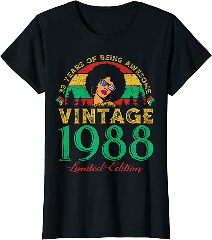 Womens Vintage 1988 Sunset 33 Years Old Black Woman 33rd Birthday T-Shirt