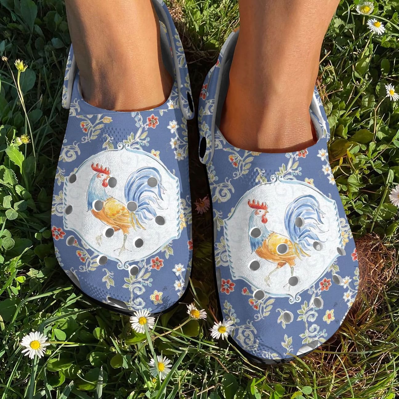 Chicken Personalized Clog, Custom Name, Text, Color, Number Fashion Style For Women, Men, Kid, Print 3D Blue Sunny Days