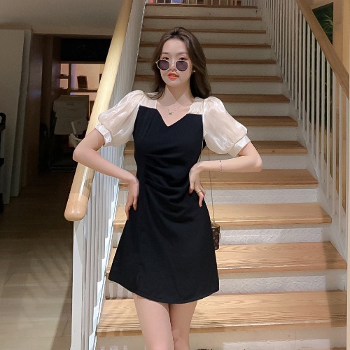 Vintage 2021 French Elegant Midi Dress for Women Puffer Sleeve Vintage Dress Female Sweet Party One Piece Dresses Korean Black alx