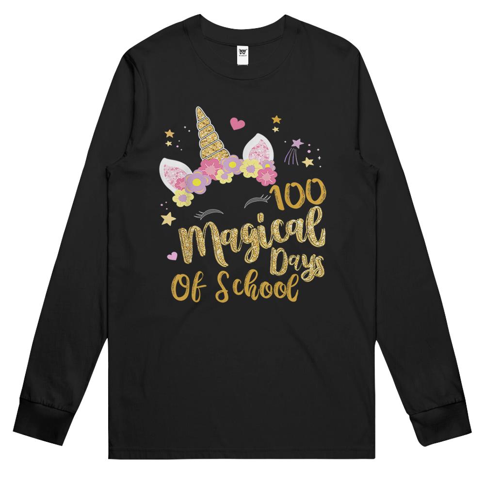 100 Magical Days Of Kindergarten School Unicorn Girl Pink Long Sleeve T Shirts