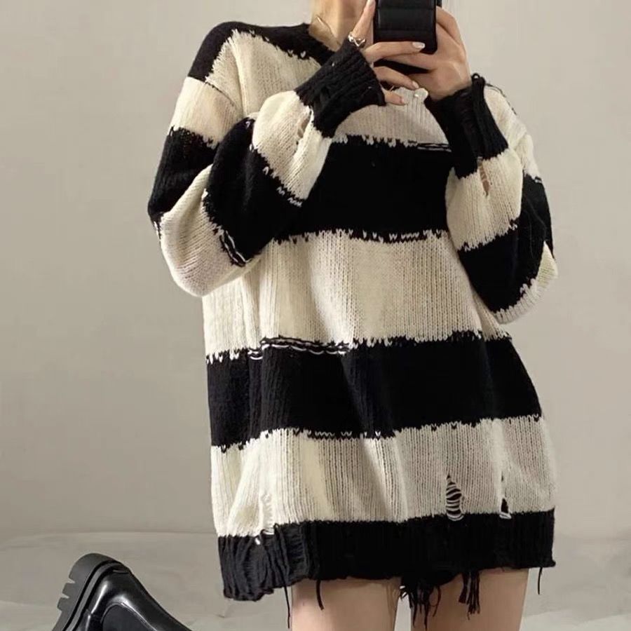 Sweater Pullovers Loose Striped Elegant All-match Chic Korean Style Daily Fashion New Autumn Simple Design Soft Vintage Ins Teen alx