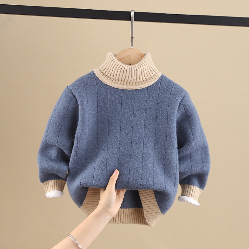 Children’s sweater Baby Boy’s plush big children’s thickened autumn and winter children’s Korean high neck sweater 3-9 years old alx