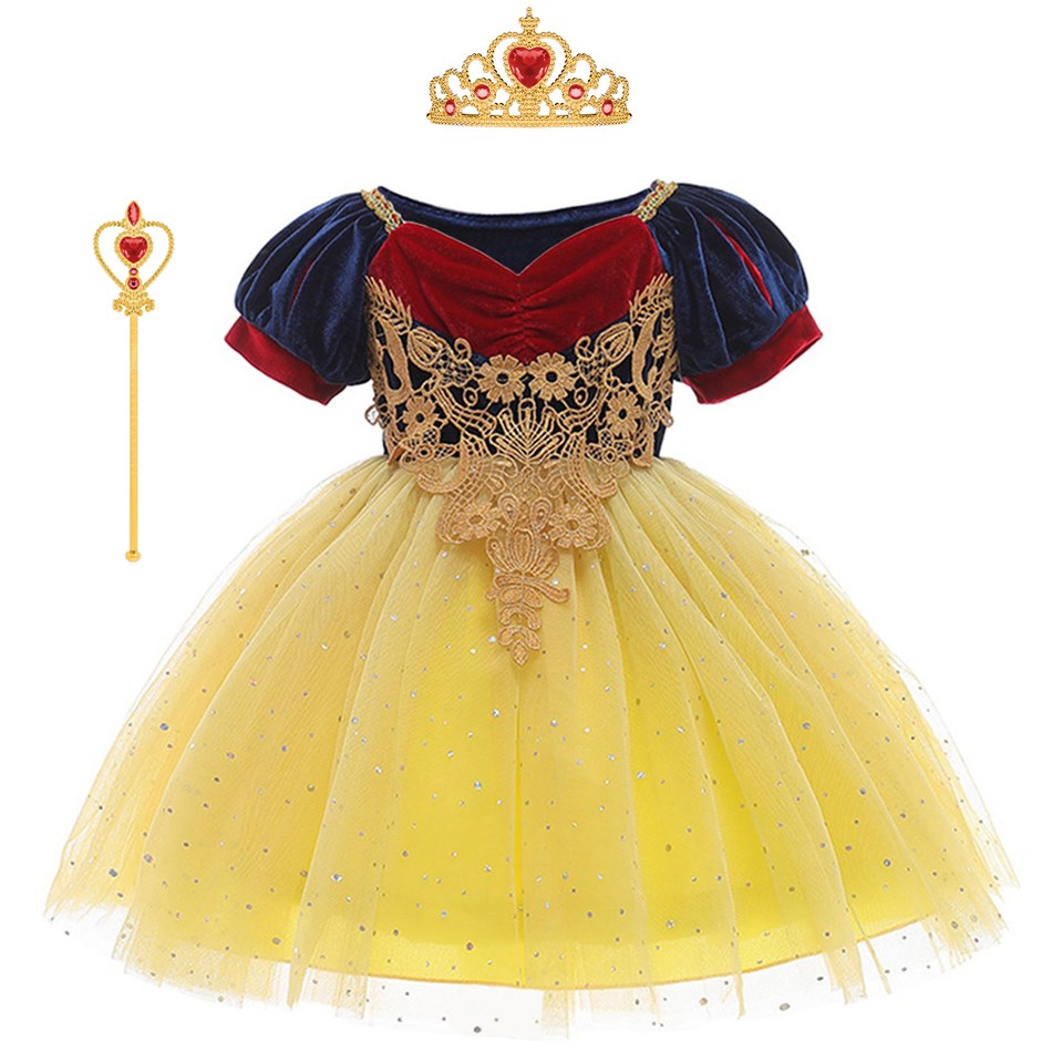 Baby Girls Halloween Christmas Costume Cosplay Snow White Princess Clothes Fluffy Children Dresses Gifts Cute Elegant Kids alx