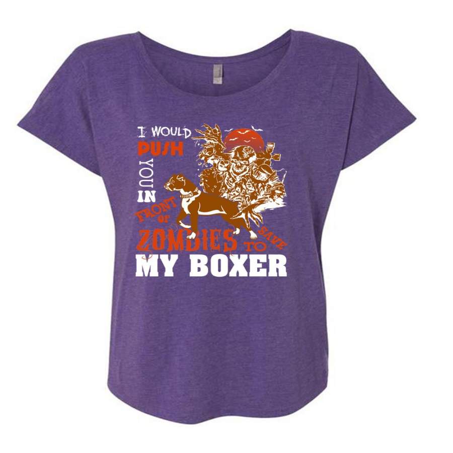 Zombies To Save My Boxer T Shirt, I Love My Dog T Shirt, Cool Shirt (Ladies’ Triblend Dolman Sleeve)