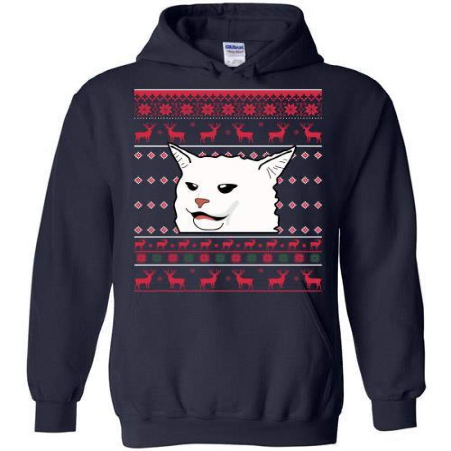 Cat Woman Yelling At Cat Ugly Christmas Hoodie