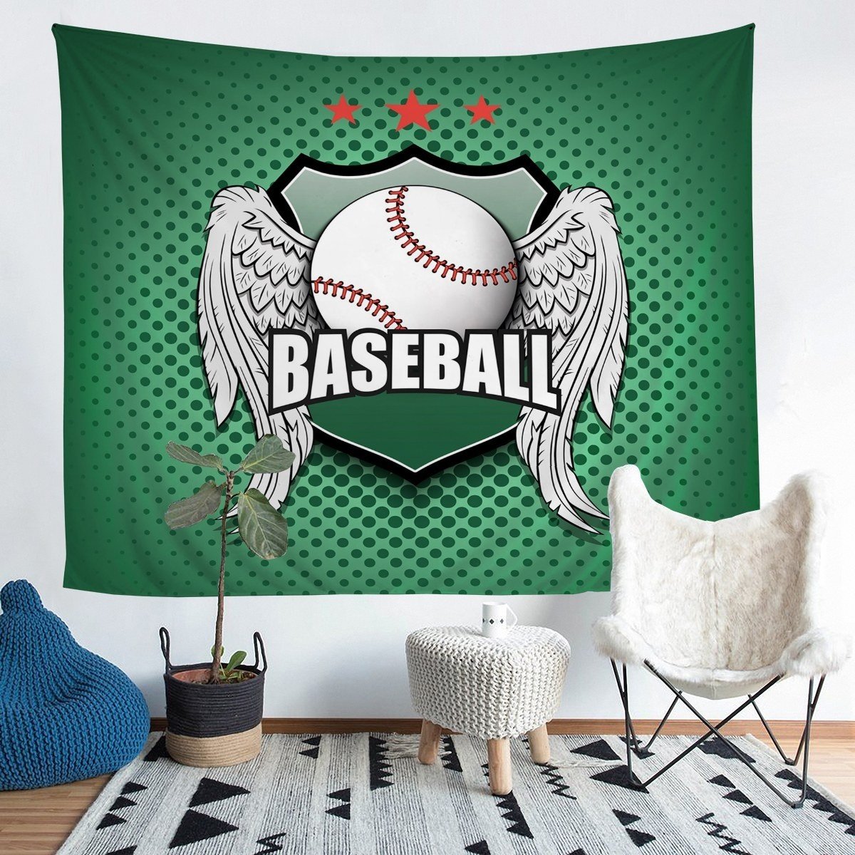 Sports Baseball Bedding Throw Blanket Kids Boys Teens Sports Theme Tapestries Wall Hanging Green Dot Tapestry 3D Baseball Pattern Wall Blanket,Bedding Collection