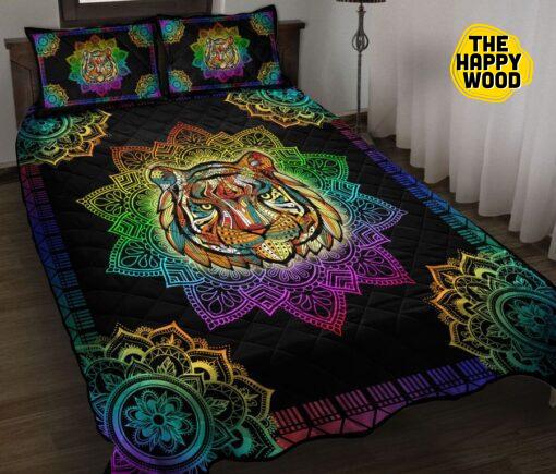 Colorful Mandala Tiger Quilt Bed Set And Pillow Covers