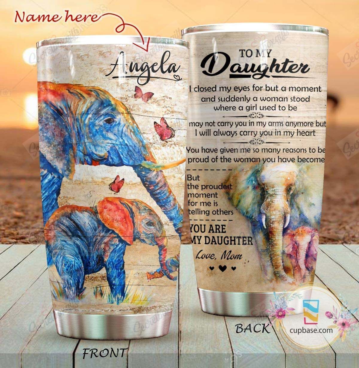 Personalized To My Daughter Elephant Kl1010013Cl Stainless Steel Tumbler Travel Customize Name, Text, Number, Image