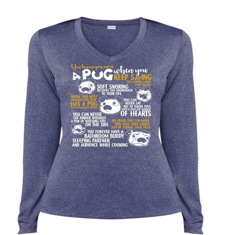 You Know You Own A Pug T Shirt, My Favorite T Shirt, Cool Shirt (Ladies LS Heather V-Neck)