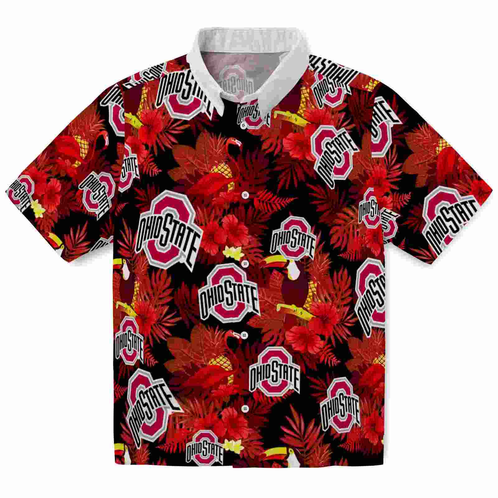 Ohio State Buckeyes Floral Toucan Scarlet Red Hawaiian Shirt