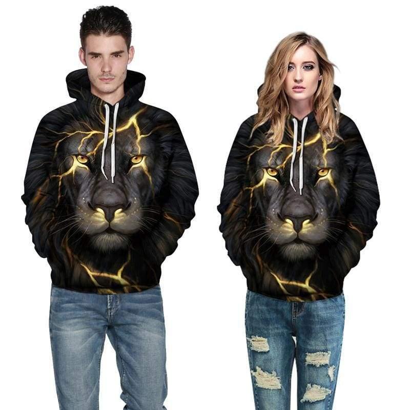 3D Print Hoodie – Lion Printing Golden Pattern Pullover Hoodie