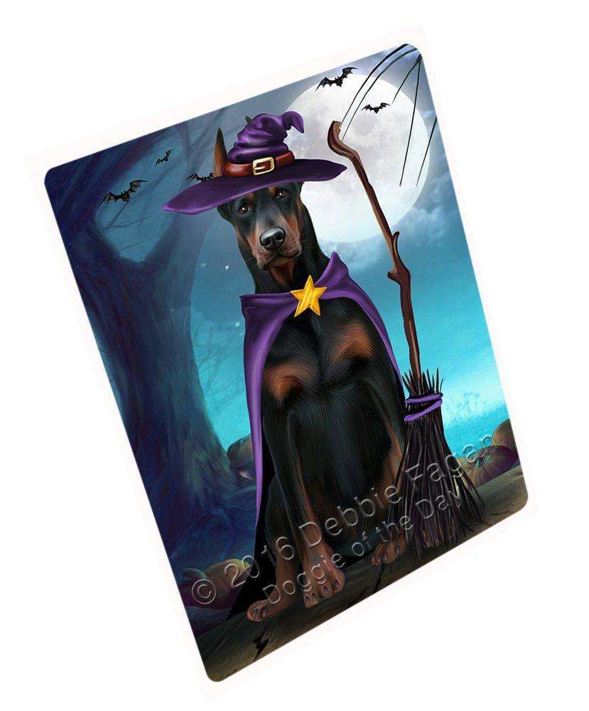 Happy Halloween Trick Or Treat Doberman Dog Witch Art Portrait Print Woven Throw Sherpa Plush Fleece Blanket