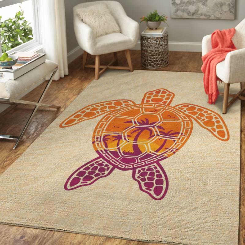 Tropical Sunset Sea Turtle Design – Animals Area Rug Carpet