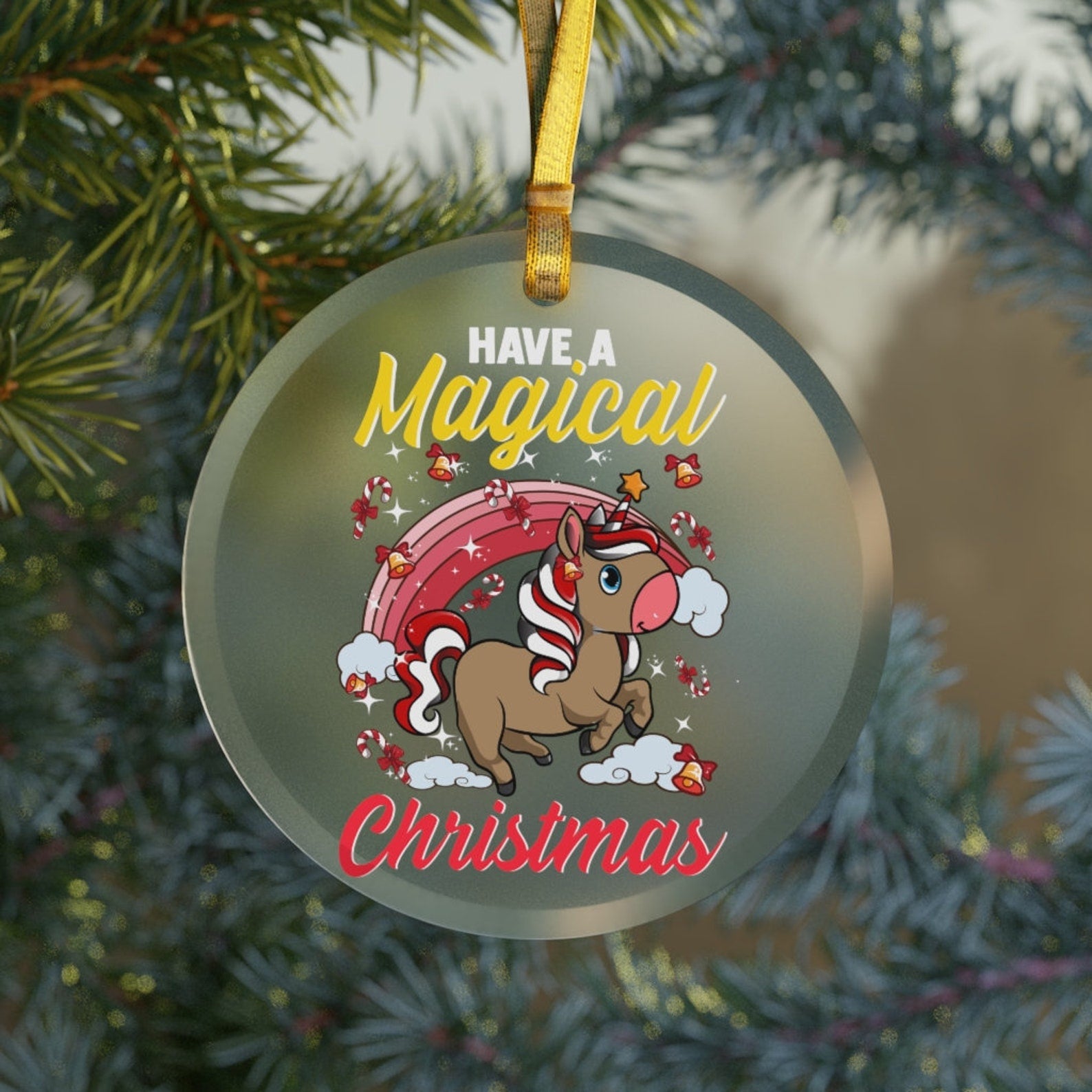 Candy Cane Unicorn Have A Magical Christmasbrown Unicornblack Girl Magicunicorn Giftsunicorn Holiday Decoration Kids Christmas Ornament