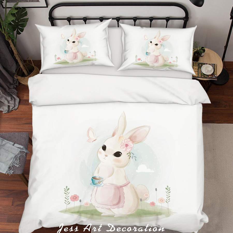 3D White Rabbit Quilt Cover Set Bedding Set Duvet Cover Pillowcases SF06