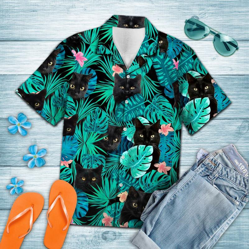 Black Cat Tropical Hawaii Shirt Unisex Adult Ha59189