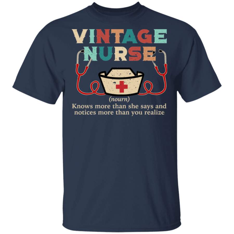 Vintage Nurse Definition Knows More Than She Says Funny Nurse CNA Nurse Nuring Shirt T-Shirt