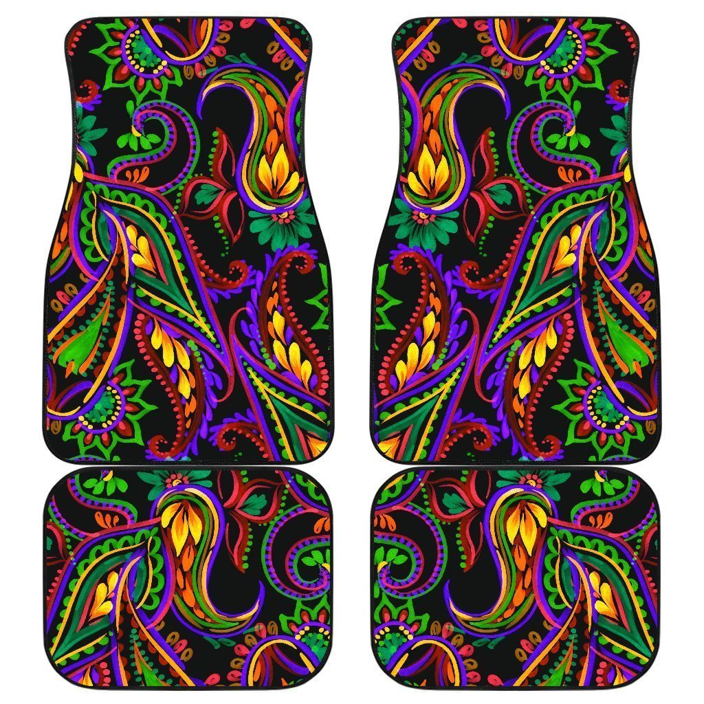 Dark Bohemian Paisley Pattern Print Front And Back Car Floor Mats, Front Car Mat