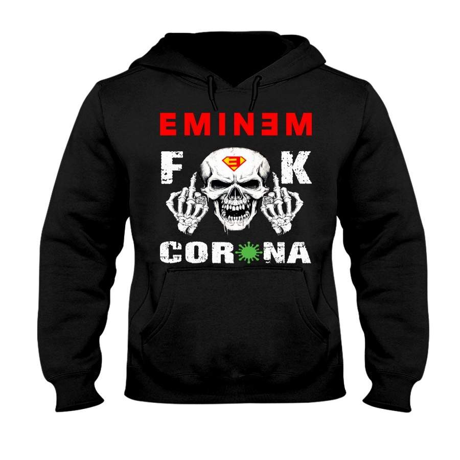 Vintage Eminem FCK Coronas Skull Middle Fingers Costume Music Gifts for Fans Lovers (Black FU) Hoodie