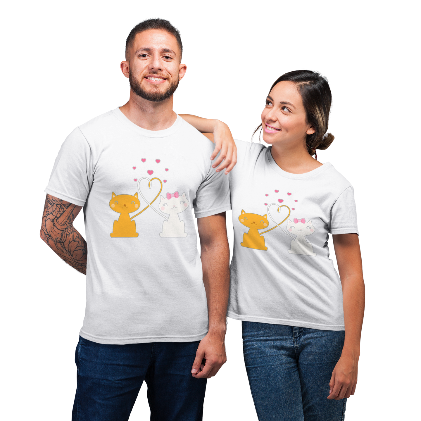 Couple Cat Heart Lover His And Her Shirt For Lover Matching T-shirt