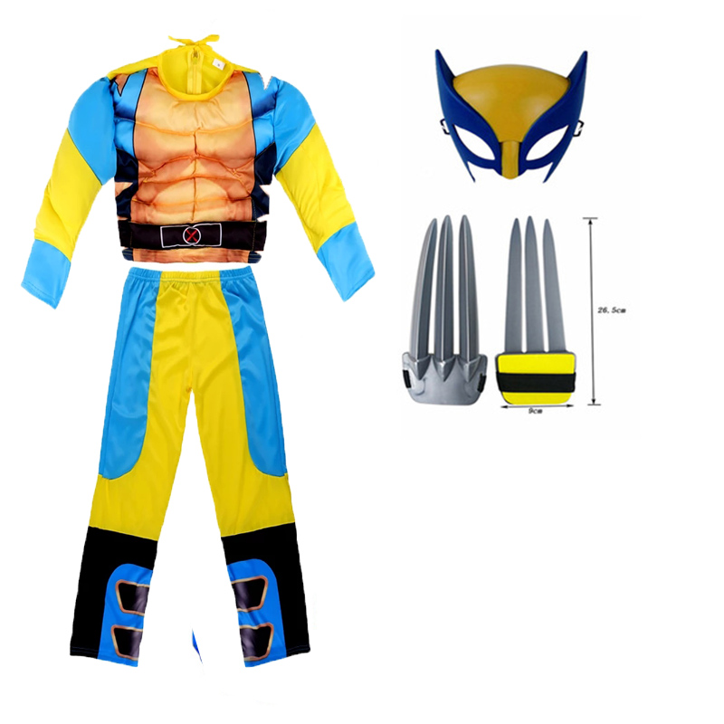 4-12Y Child Wolverines Cosplay Costume Kids Superhero Halloween/Carnival Party Fancy Jumpsuit and Claws alx