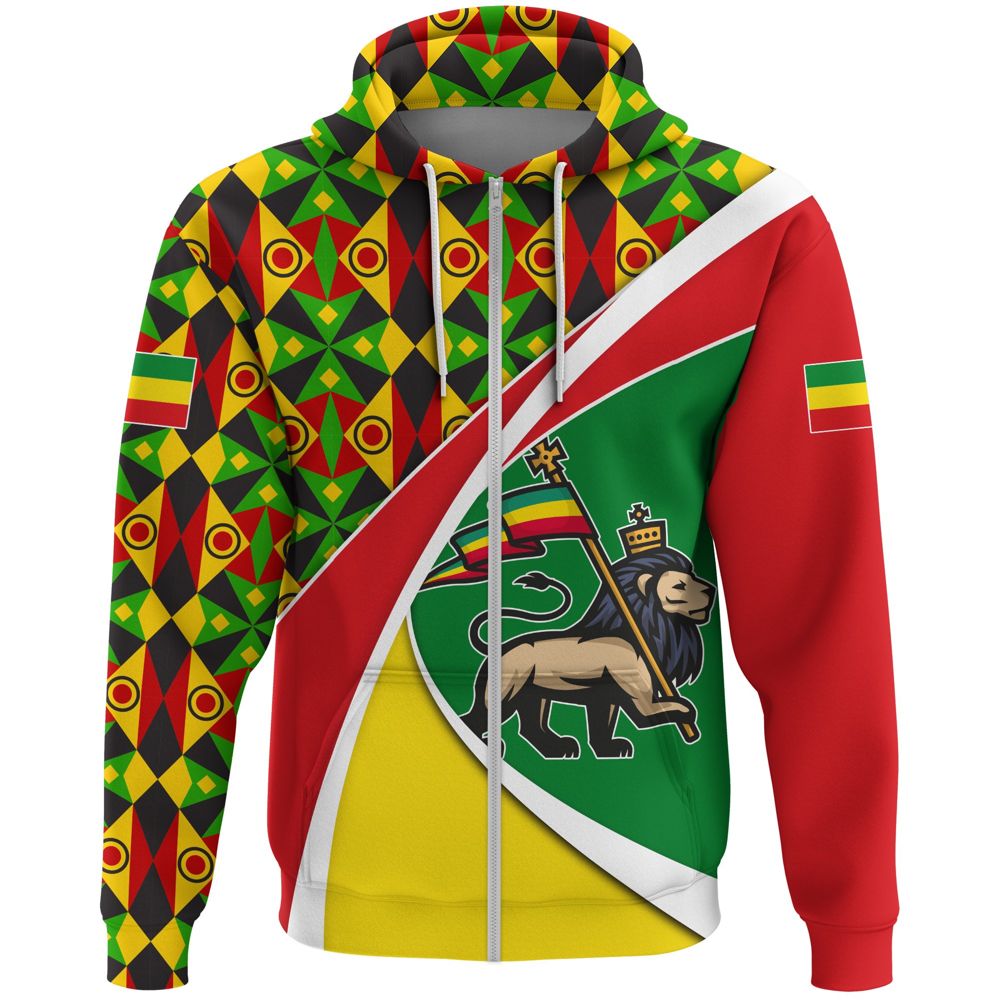 1stTheWorld Ethiopia Hoodie, Ethiopia Flag Lion Of Judah (Zip) A10