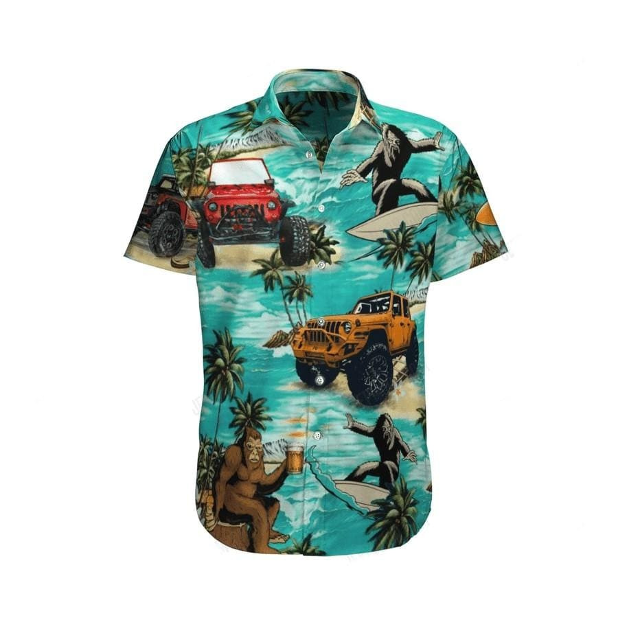 Hawaii Aloha Shirts Jeep Bigfoot Surfing And Beer Ha38062