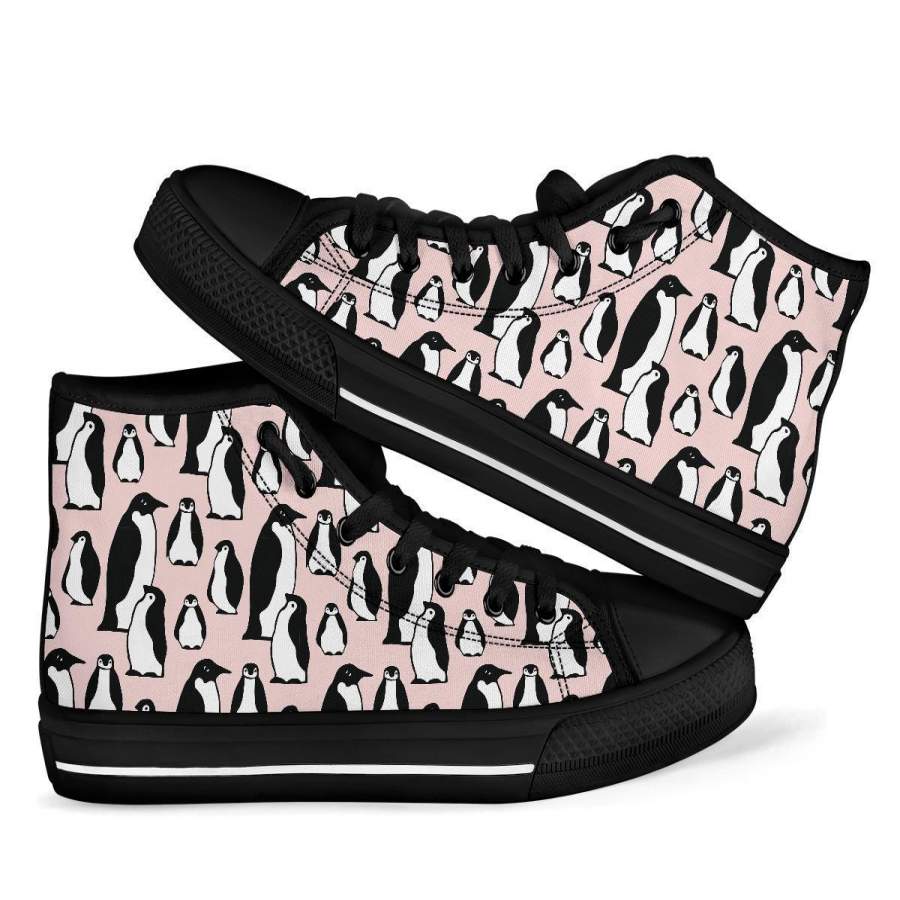 Penguin Print Pattern Men Women’s High Top Shoes