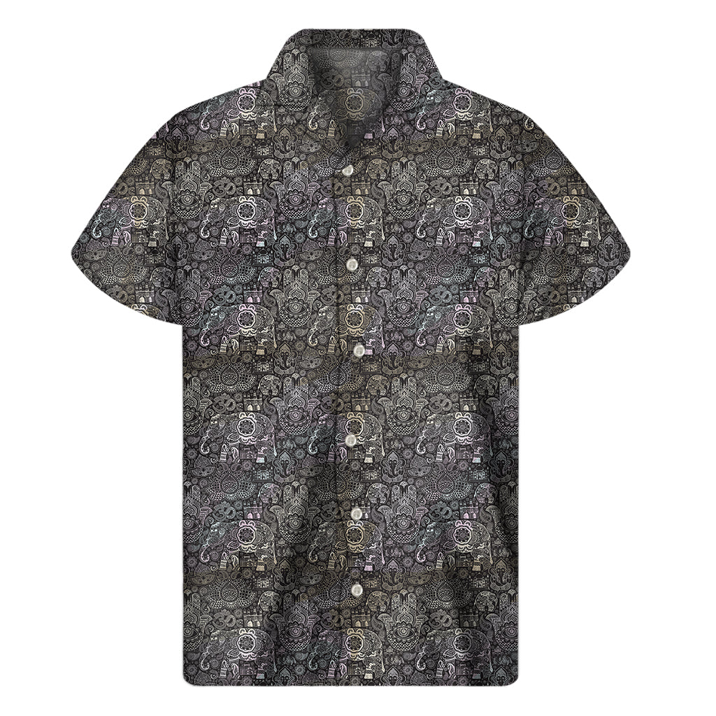 Indian Boho Elephant Pattern Print Men’S Short Sleeve Shirt