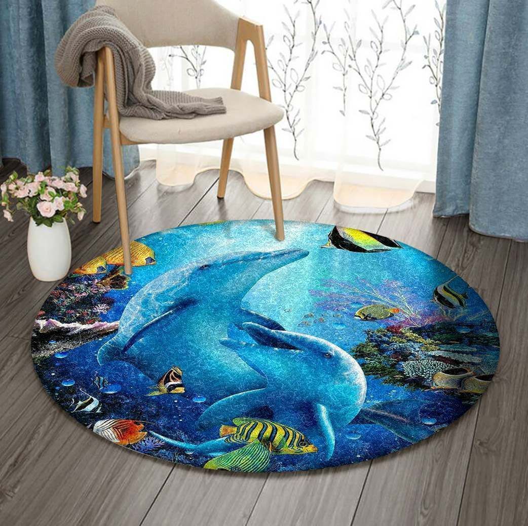 Dolphin Round Carpet, Oriental Rug