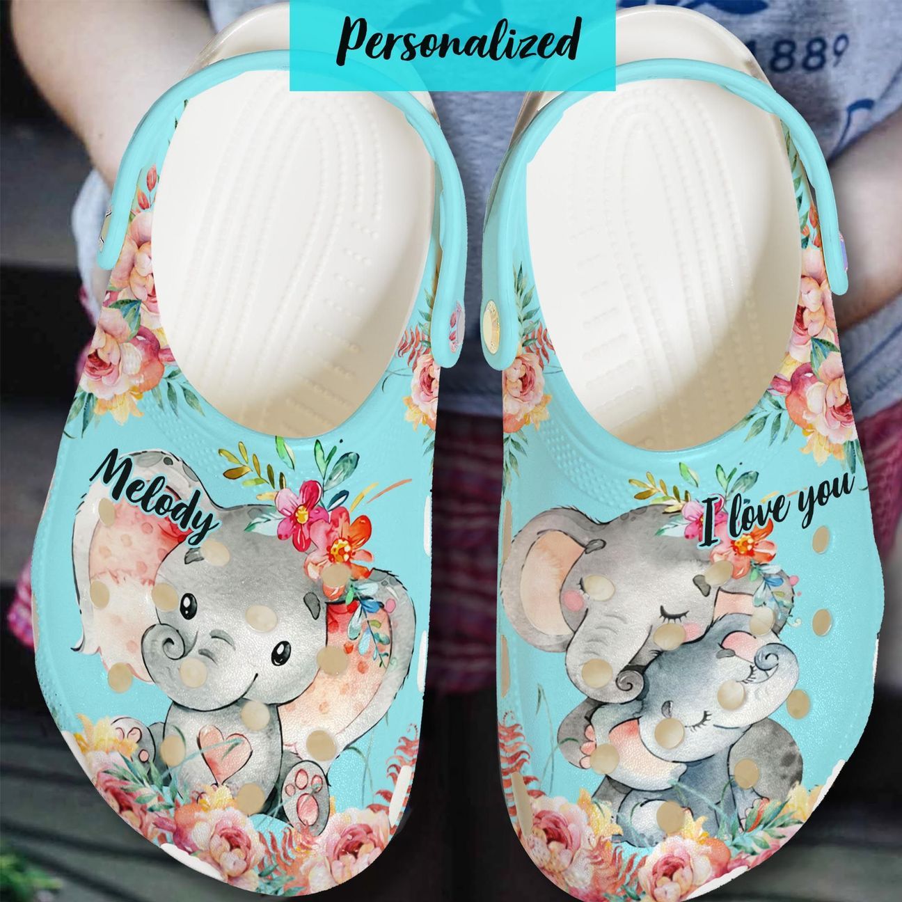 Elephant Personalized Clog, Custom Name, Text, Color, Number Fashion Style For Women, Men, Kid, Print 3D Mom Daughter Gift I Love You