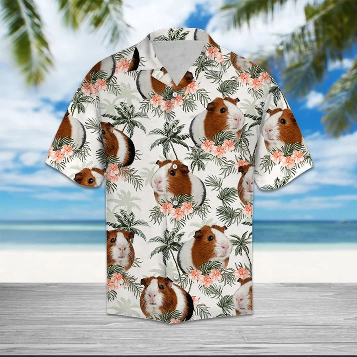 Guinea Pig With Flowers And Leaves Hawaii Summer Short Sleeve Hawaii Aloha Shirt Ha30492