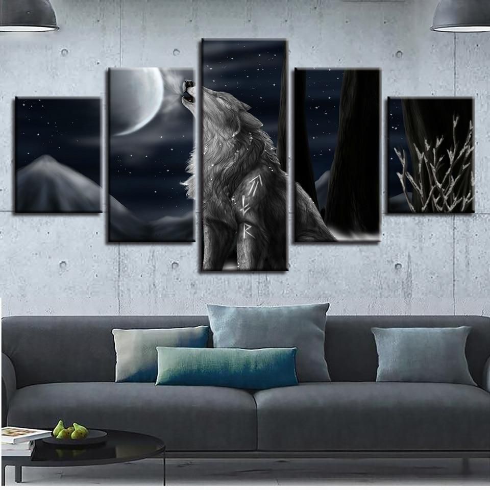 Wolf 32 Animal 5 Panel Canvas Art Wall Decor