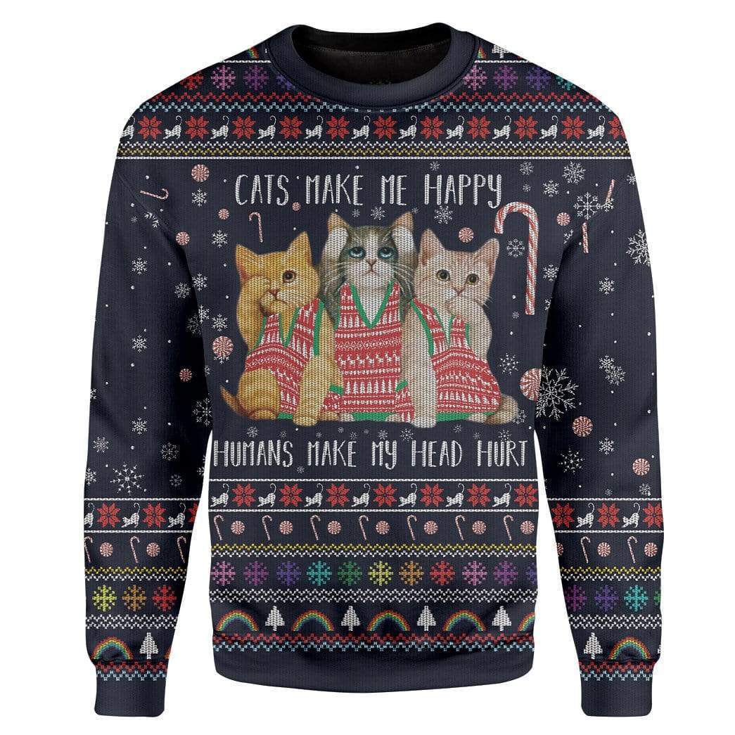 Cats Make Me Happy Christmas Ugly Sweater | Unisex | Full Size | Adult | Colorful | US1832